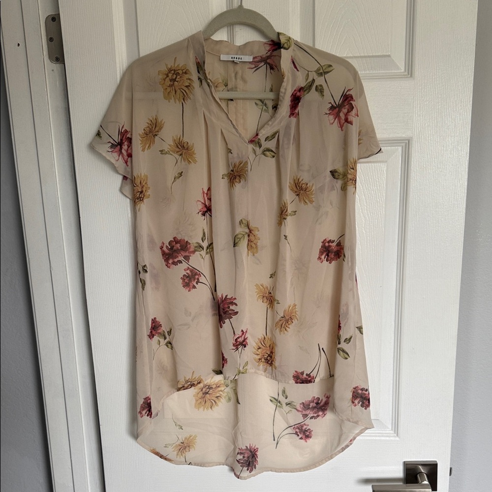 Ro & De Cream Blouse with Red and Yellow Floral Design